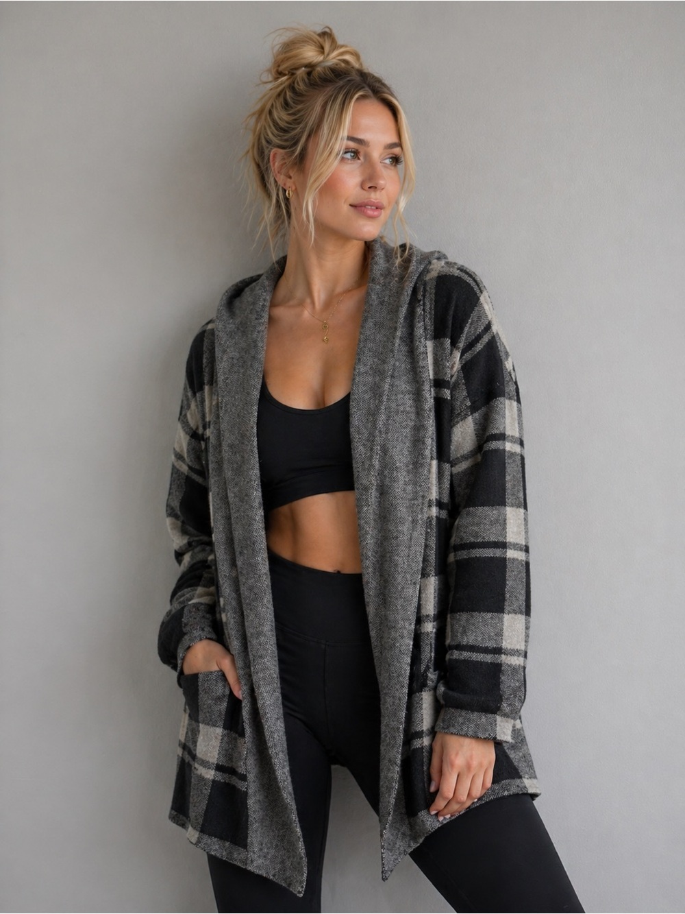 Dex Gray and Black Knit Hooded Cardigan